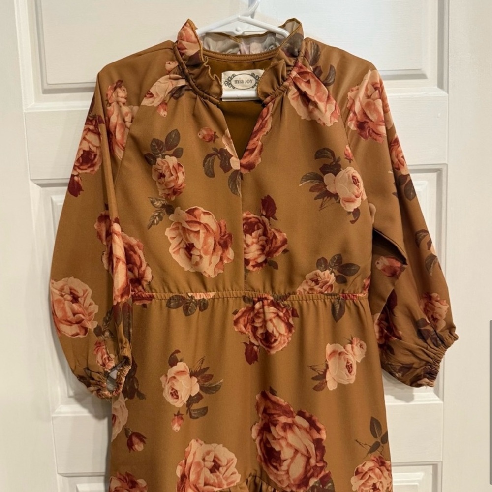 Mia Joy Joyfolie Brown Pink Floral Tiered Ruffle Dress 4 NWOT